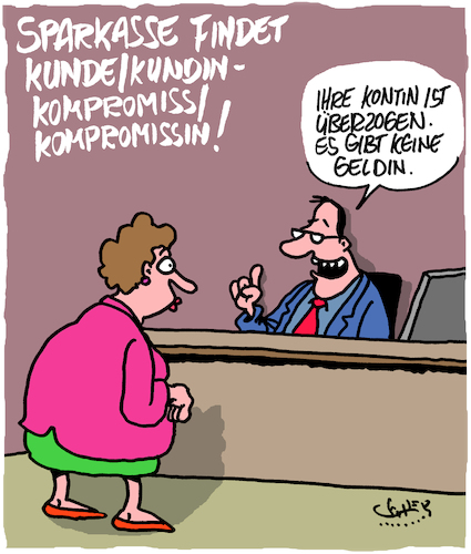 Cartoon: Sparkassenkundinnen-Kompromiss (medium) by Karsten Schley tagged sparkasse,weiblich,männlich,männer,frauen,kunden,kundinnen,patriarchat,matriarchat,politik,gerichte,justiz,gesellschaft,gender,deutschland,sparkasse,weiblich,männlich,männer,frauen,kunden,kundinnen,patriarchat,matriarchat,politik,gerichte,justiz,gesellschaft,gender,deutschland