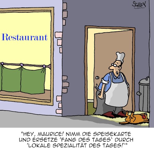 Cartoon: Spezialität (medium) by Karsten Schley tagged gastronomie,kochen,köche,business,restaurants,ernährung,gesundheit,gesellschaft,tiere,katzen,gastronomie,kochen,köche,business,restaurants,ernährung,gesundheit,gesellschaft,tiere,katzen