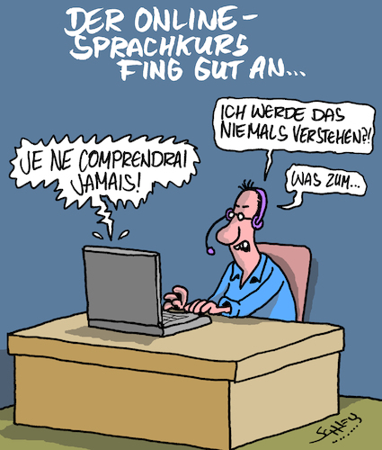 Cartoon: Sprachen (medium) by Karsten Schley tagged lernen,internet,fremdsprachen,bildung,europa,gesellschaft,it,computer,technik,lernen,internet,fremdsprachen,bildung,europa,gesellschaft,it,computer,technik