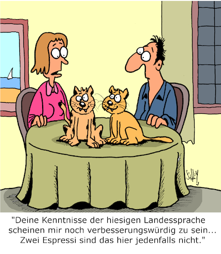 Cartoon: Sprachkenntnisse (medium) by Karsten Schley tagged urlaub,reisen,fremdsprachen,restaurants,kommunikation,tourismus,ernährung,gesellschaft,urlaub,reisen,fremdsprachen,restaurants,kommunikation,tourismus,ernährung,gesellschaft