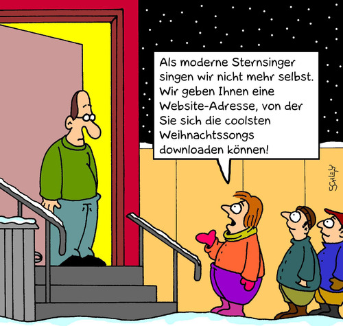 Cartoon: Sternsinger (medium) by Karsten Schley tagged weihnachten,kinder,religion,technik,kommunikation,tradition,computer,gesellschaft,weihnachten,kinder,kommunikation,tradition,computer,gesellschaft,religion