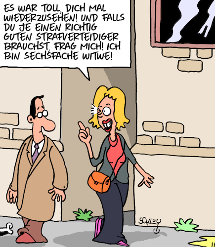 Cartoon: Strafverteidiger (medium) by Karsten Schley tagged liebe,ehe,männer,frauen,treffen,witwen,tod,justiz,gesellschaft,liebe,ehe,männer,frauen,treffen,witwen,tod,justiz,gesellschaft