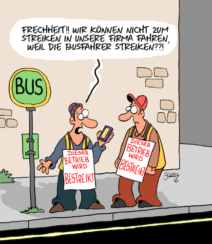 Cartoon: STREIK!! (medium) by Karsten Schley tagged wirtschaft,streik,arbeitgeber,arbeitnehmer,gewerkschaften,tarifverhandlungen,arbeitskampf,tarifpartner,transport,öpnv,politik,gehälter,management,gesellschaft,wirtschaft,streik,arbeitgeber,arbeitnehmer,gewerkschaften,tarifverhandlungen,arbeitskampf,tarifpartner,transport,öpnv,politik,gehälter,management,gesellschaft