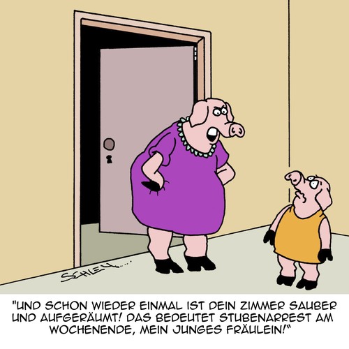 Cartoon: Stubenarrest!! (medium) by Karsten Schley tagged eltern,kinder,familie,erziehung,schweine,tiere,natur,ordnung,jugend,eltern,kinder,familie,erziehung,schweine,tiere,natur,ordnung,jugend