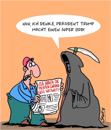 Cartoon: Super Arbeit! (medium) by Karsten Schley tagged coronavirus,usa,trump,politik,wahlen,ansteckungsrate,gesundheit,coronavirus,usa,trump,politik,wahlen,ansteckungsrate,gesundheit