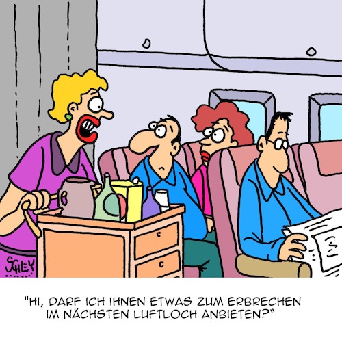 Cartoon: Super Service! (medium) by Karsten Schley tagged reisen,fliegen,flugreisen,stewardessen,essen,kundenservice,wetter,flugzeuge,reisen,fliegen,flugreisen,stewardessen,essen,kundenservice,wetter,flugzeuge