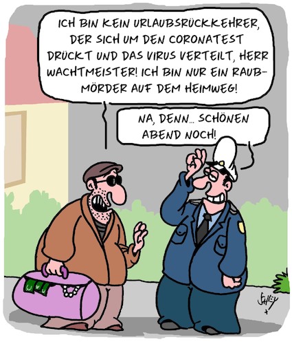 Cartoon: Testpflicht!!! (medium) by Karsten Schley tagged urlaub,urlaubsrückkehrer,coronatests,testpflicht,inzidenz,tourismus,reisen,gesellschaft,politik,urlaub,urlaubsrückkehrer,coronatests,testpflicht,inzidenz,tourismus,reisen,gesellschaft,politik