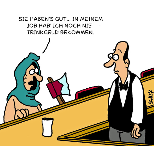 Cartoon: Trinkgeld (medium) by Karsten Schley tagged bars,pubs,trinkgeld,lohn,gastronomie,jobs,arbeit,business,geld,gesellschaft,bars,pubs,trinkgeld,lohn,gastronomie,jobs,business,gesellschaft,geld