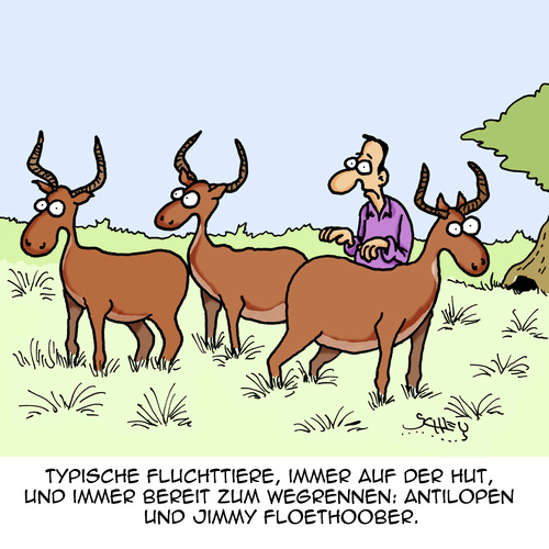 Cartoon: Typisch (medium) by Karsten Schley tagged natur,wildtiere,flucht,fluchttiere,beute,überleben,afrika,savanne,feigheit,natur,wildtiere,flucht,fluchttiere,beute,überleben,afrika,savanne,feigheit