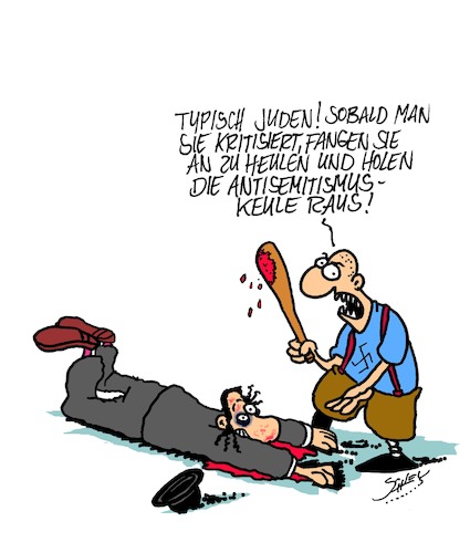 Cartoon: Typisch... (medium) by Karsten Schley tagged antisemitismus,gesellschaft,deutschland,europa,populismus,rechtsextremismus,linksextremismus,rassismus,terrorismus,israel,politik,antisemitismus,gesellschaft,deutschland,europa,populismus,rechtsextremismus,linksextremismus,rassismus,terrorismus,israel,politik