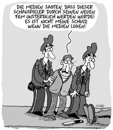 Cartoon: Unsterblich (medium) by Karsten Schley tagged filme,medien,schauspieler,kriminalität,verbrechen,wahrheit,journalismus,tod,mord,polizei,gesellschaft,filme,medien,schauspieler,kriminalität,verbrechen,wahrheit,journalismus,tod,mord,polizei,gesellschaft