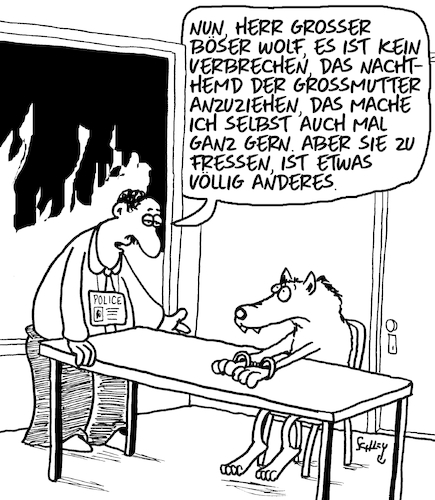 Cartoon: Verbrechen!! (medium) by Karsten Schley tagged verbrechen,justiz,gesetze,polizei,märchen,mythen,wölfe,medien,filme,tv,literatur,kultur,verbrechen,justiz,gesetze,polizei,märchen,mythen,wölfe,medien,filme,tv,literatur,kultur