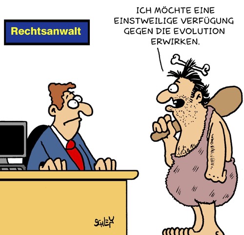 Cartoon: Verfügung (medium) by Karsten Schley tagged steinzeit,geschichte,biologie,rechtsanwälte,recht,evolution,evolution,recht,rechtsanwälte,biologie,geschichte,steinzeit