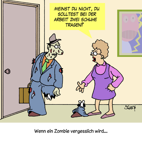 Cartoon: Vergesslichkeit (medium) by Karsten Schley tagged vergesslichkeit,demenz,alter,gesundheit,ehe,liebe,familie,männer,frauen,beziehungen,zombies,horror,filme,unterhaltung,kino,vergesslichkeit,demenz,alter,gesundheit,ehe,liebe,familie,männer,frauen,beziehungen,zombies,horror,filme,unterhaltung,kino