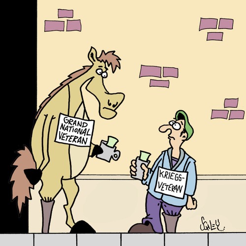 Cartoon: Veteranen (medium) by Karsten Schley tagged tiere,sport,reitsport,krieg,gesundheit,soldaten,politik,tiere,sport,reitsport,krieg,gesundheit,soldaten,politik