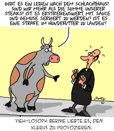 Cartoon: Viehlosophie (medium) by Karsten Schley tagged philosophie,klerus,agnostiker,lebensfragen,jenseits,karma,bestimmung,ernährung,sinn,gesellschaft,philosophie,klerus,agnostiker,lebensfragen,jenseits,karma,bestimmung,ernährung,sinn,gesellschaft