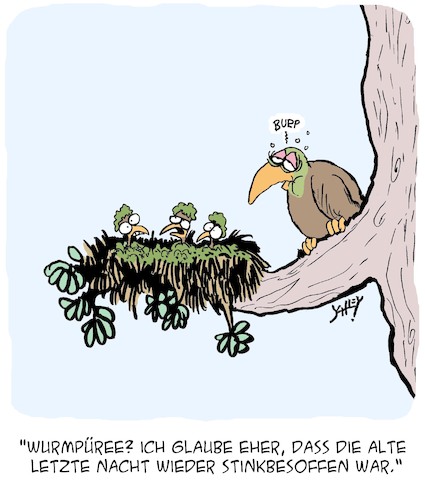 Cartoon: Vögel füttern (medium) by Karsten Schley tagged natur,tiere,vögel,würmer,ernährung,küken,jagd,saufen,alkohol,alkoholmissbrauch,gesundheit,gesellschaft,natur,tiere,vögel,würmer,ernährung,küken,jagd,saufen,alkohol,alkoholmissbrauch,gesundheit,gesellschaft