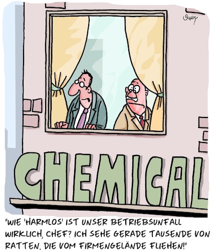 Cartoon: VÖLLIG harmlos! (medium) by Karsten Schley tagged chemie,unfälle,industrie,business,wirtschaft,verharmlosung,arbeitgeber,arbeitnehmer,arbeitssicherheit,gesellschaft,umwelt,chemie,unfälle,industrie,business,wirtschaft,verharmlosung,arbeitgeber,arbeitnehmer,arbeitssicherheit,gesellschaft,umwelt