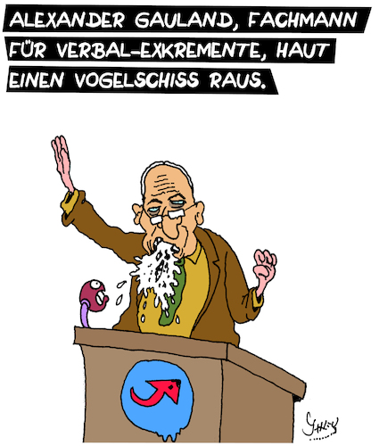 Cartoon: Vogel-Gauland (medium) by Karsten Schley tagged geschichtsleugnung,relativismus,nationalsozialismus,afd,gauland,extremismus,demokratie,politik,faschismus,deutschland,gesellschaft,geschichtsleugnung,relativismus,nationalsozialismus,afd,gauland,extremismus,demokratie,politik,faschismus,deutschland,gesellschaft