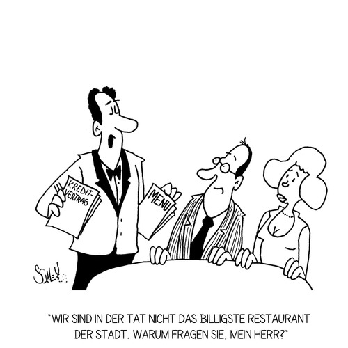 Cartoon: Voll billig (medium) by Karsten Schley tagged restaurants,gastronomie,ernährung,nahrung,geld,preise,jobs,business,wirtschaft,essen,kredite,schulden,restaurants,gastronomie,ernährung,nahrung,geld,preise,jobs,business,wirtschaft,essen,kredite,schulden