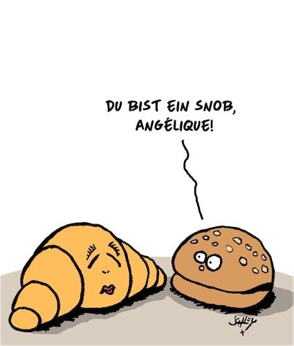 Cartoon: Voll snobistisch! (medium) by Karsten Schley tagged snobismus,croissants,burger,frankreich,europa,usa,ernährung,liebe,beziehungen,dating,gesellschaft,snobismus,croissants,burger,frankreich,europa,usa,ernährung,liebe,beziehungen,dating,gesellschaft