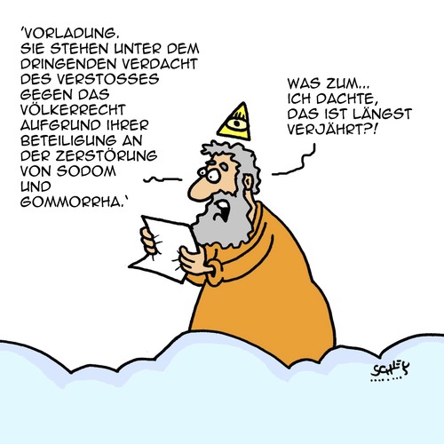 Cartoon: Vorladung! (medium) by Karsten Schley tagged religion,gott,justiz,rechtsprechung,gesetze,humanität,bibel,christentum,religion,gott,justiz,rechtsprechung,gesetze,humanität,bibel,christentum