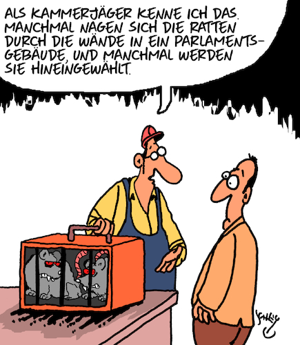 Cartoon: Wahlen (medium) by Karsten Schley tagged wahlen,ratten,ungeziefer,kammerjäger,parlamentsgebäude,demokratie,politik,gesellschaft,wahlen,ratten,ungeziefer,kammerjäger,parlamentsgebäude,demokratie,politik,gesellschaft