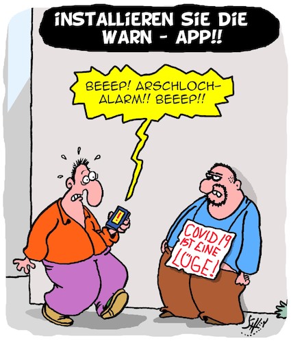 Cartoon: Warn-App installieren!! (medium) by Karsten Schley tagged warnapp,technik,smartphones,coronavirus,gesundheit,verschwörungstheoretiker,bildung,fake,news,politik,gesellschaft,warnapp,technik,smartphones,coronavirus,gesundheit,verschwörungstheoretiker,bildung,fake,news,politik,gesellschaft