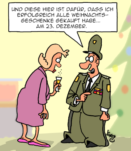 Cartoon: Weihnachten 2024 (medium) by Karsten Schley tagged weihnachten,religion,weihnachtsgeschenke,männer,frauen,feiertage,militär,offiziere,zeit,christentum,gesellschaft,weihnachten,religion,weihnachtsgeschenke,männer,frauen,feiertage,militär,offiziere,zeit,christentum,gesellschaft