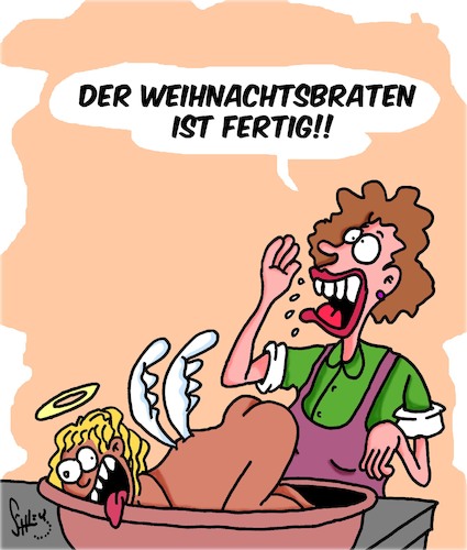 Cartoon: Weihnachtsbraten (medium) by Karsten Schley tagged weihnachten,essen,familie,feiertage,kochen,religion,christentum,engel,gesellschaft,weihnachten,essen,familie,feiertage,kochen,religion,christentum,engel,gesellschaft