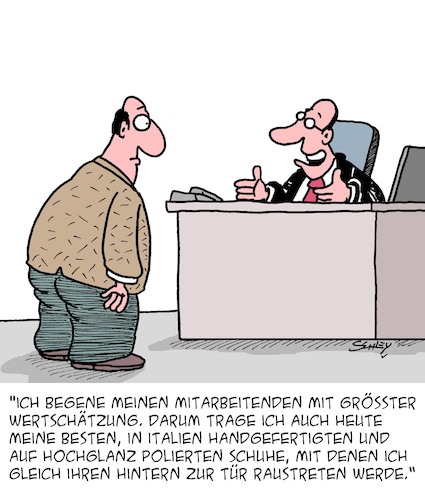 Cartoon: Wertschätzung (medium) by Karsten Schley tagged arbeitgeber,arbeitnehmer,wertschätzung,vorgesetzte,manager,jobs,karriere,entlassungen,wirtschaft,business,gesellschaft,arbeitgeber,arbeitnehmer,wertschätzung,vorgesetzte,manager,jobs,karriere,entlassungen,wirtschaft,business,gesellschaft