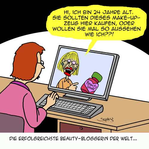 Cartoon: Wie schön! (medium) by Karsten Schley tagged computer,internet,blogger,marketing,verkäufer,umsätze,verkaufen,verkaufsstrategie,business,wirtschaft,make,up,frauen,computer,internet,blogger,marketing,verkäufer,umsätze,verkaufen,verkaufsstrategie,business,wirtschaft,make,up,frauen