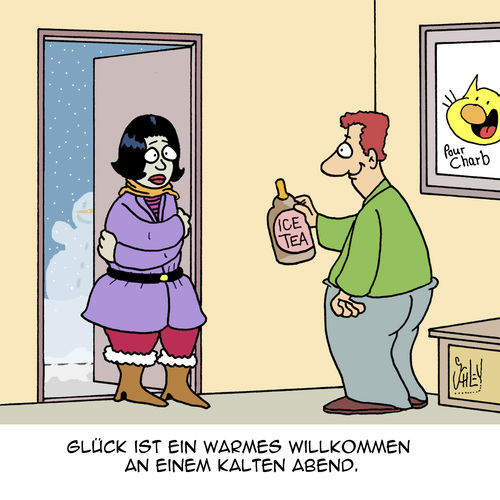 Cartoon: Willkommen! (medium) by Karsten Schley tagged frauen,kälte,fireren,temperaturen,klima,winter,liebe,beziehungen,männer,familie,frauen,kälte,fireren,temperaturen,klima,winter,liebe,beziehungen,männer,familie