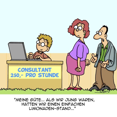 Cartoon: Zu meiner Zeit... (medium) by Karsten Schley tagged jugend,kindheit,alter,business,wirtschaft,geld,gesellschaft,verkaufen,consutants,jugend,kindheit,alter,business,wirtschaft,geld,gesellschaft,verkaufen,consutants