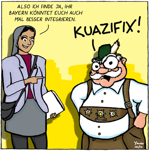 Cartoon: KUAZIFIX! (medium) by Yavou tagged ministerpräsident,horst,seehofer,csu,integration,bayern,lederhose,kuazifix,bayer,muslima,einwanderer,zuzug,islam,kulturkreis,rechter,rand,ministerpräsident,horst seehofer,csu,integration,bayern,lederhose,einwanderer,zuzug,islam,kulturkreis,horst,seehofer