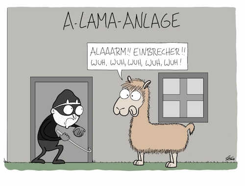 Cartoon: A-Lama-Anlage (medium) by SteffenHuberCartoons tagged alarm,einbrecher,wachhund,haus,alarmanlage,kriminalität,lama,alpaka,tiere,alarm,einbrecher,wachhund,haus,alarmanlage,kriminalität,lama,alpaka,tiere