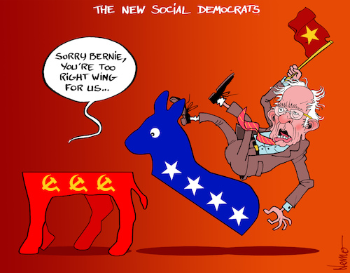 Cartoon: Bernie Is Too Right Wing (medium) by NEM0 tagged bernie,sanders,bern,democrats,dems,dnc,social,socialist,socialism,commie,communist,communism,donkey,radical,far,left,leftist,leftists,libtards,flag,star,trotsky,trotskist,lenine,leninist,mao,maoist,nem0,nemo,bernie,sanders,bern,democrats,dems,dnc,social,socialist,socialism,commie,communist,communism,donkey,radical,far,left,leftist,leftists,libtards,flag,star,trotsky,trotskist,lenine,leninist,mao,maoist,nem0,nemo