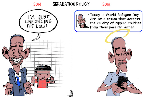 Cartoon: Inhumane Separation Hypocrisy (medium) by NEM0 tagged donald,trump,barack,obama,media,facebook,refugee,hypocrisy,outrage,illegals,aliens,immigrant,immigration,illegal,immigrants,border,security,build,the,wall,dhs,ice,homeland,kirstjen,nielsen,cages,kids,smugglers,human,traffick,flores,settlement,nem0,donald,trump,barack,obama,media,facebook,refugee,hypocrisy,outrage,illegals,aliens,immigrant,immigration,illegal,immigrants,border,security,build,the,wall,dhs,ice,homeland,kirstjen,nielsen,cages,kids,smugglers,human,traffick,flores,settlement,nem0