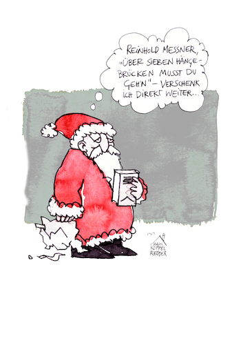 Cartoon: Messner (medium) by Koppelredder tagged weihnachten,weihnachtsmann,weihnachtsgeschenk,buch,reinholdmessner,bescherung,weihnachten,weihnachtsmann,weihnachtsgeschenk,buch,reinholdmessner,bescherung