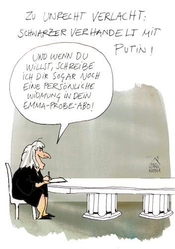 Cartoon: Schwarzer (medium) by Koppelredder tagged schwarzer,aliceschwarzer,wagenknecht,sarahwagenknecht,krieg,ukraine,russland,putin,emma,verhandlungen,schwarzer,aliceschwarzer,wagenknecht,sarahwagenknecht,krieg,ukraine,russland,putin,emma,verhandlungen