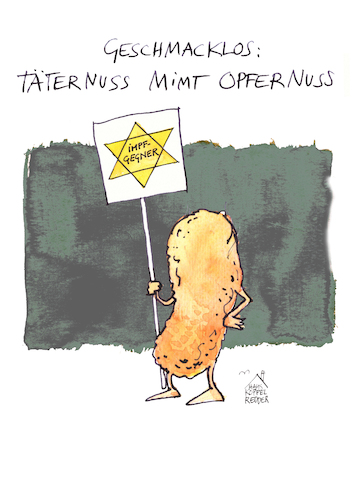 Cartoon: Täternuss (medium) by Koppelredder tagged impfung,impfgegner,tetanus,tetanusimpfung,demonstration,corona,covid19,verschwörungstheorien,davidstern,geschmacklosigkeit,hygienedemo,impfung,impfgegner,tetanus,tetanusimpfung,demonstration,corona,covid19,verschwörungstheorien,davidstern,geschmacklosigkeit,hygienedemo