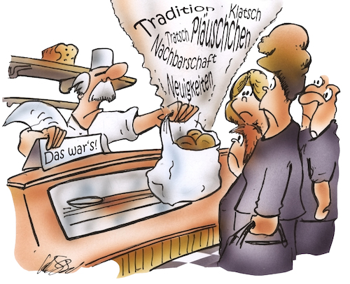 Cartoon: Bäckerei Schließung (medium) by HSB-Cartoon tagged bäckerei,bäcker,brot,brötchen,brötchentüte,kunde,konnsument,backen,backstube,tradition,traditionell,alteingesessen,heimat,bäckerblume,kuchen,torte,backware,baguette,bäckerei,bäcker,brot,brötchen,brötchentüte,kunde,konnsument,backen,backstube,tradition,traditionell,alteingesessen,heimat,bäckerblume,kuchen,torte,backware,baguette