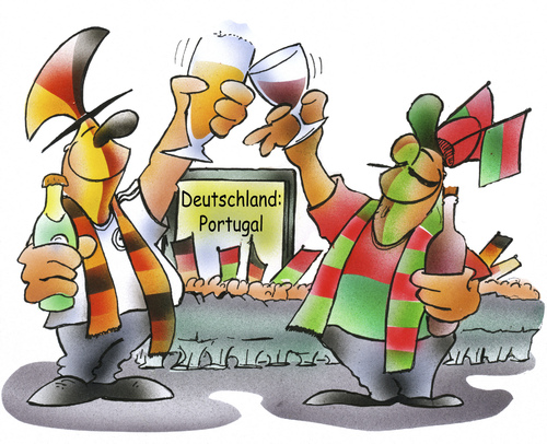 Cartoon: Deutschland Portugal (medium) by HSB-Cartoon tagged deutschland,portugal,fussball,fußball,fan,fußballfan,bier,pils,wein,portwein,brd,public,viewing,stadion,europameisterschaft,polen,ukraine,fifa,uefa,airbrush,deutschland,portugal,fußball,fussball,euro 2012,em 2012,euro,2012,em