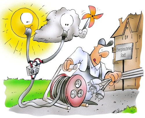 Cartoon: Energieautarke Stadt (medium) by HSB-Cartoon tagged energieautark,energie,strom,stromverbrauch,windenergie,fossile,brennstoffe,erneuerbare,stromkabel,sonnenergie,stadtwerke,energieverbrauch,energiekunde,kabeltrommel,cartoon,energieautark,energie,strom,stromverbrauch,windenergie,fossile,brennstoffe,erneuerbare,stromkabel,sonnenergie,stadtwerke,energieverbrauch,energiekunde,kabeltrommel,cartoon