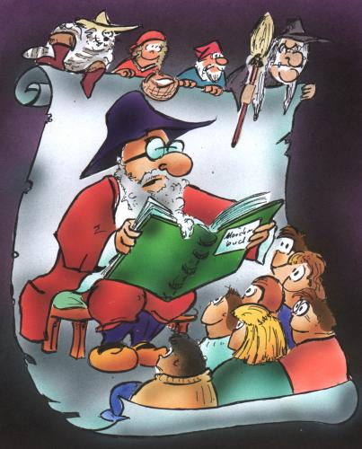 Cartoon: fairytale uncle (medium) by HSB-Cartoon tagged fairytale,uncle,children,,geschichte,märchen,märchenonkel,gestiefelte kater,aschenputtel,schneewittchen,hexe,wolf,wald,verzaubert,zauber,kinder,vorlesen,buch,literatur