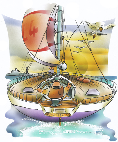 Cartoon Boat Sailing Away - cartoon media