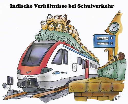 Cartoon: Schulverkehr (medium) by HSB-Cartoon tagged schule,schüler,schulweg,eisenbahn,bahn,db,zug,cartoon,cariccature,karikatur,hsb,aibrush,schule,schüler,schulweg,eisenbahn,bahn,db,zug