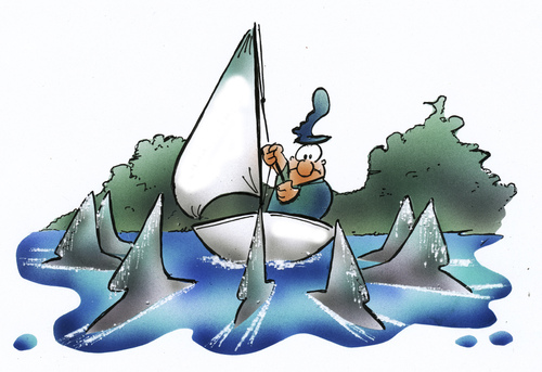 Cartoon: sharks (medium) by HSB-Cartoon tagged sail,sailboat,jolle,water,sea,shark,fish,boat,ship,ocean,sailor,seemann,segler,segelshiff,schiff,bott,hai,haifisch,meer,airbrush,cartoon,caricature,sail,sailboat,jolle,water,sea,shark,fish,boat,ship,ocean,sailor,seemann,segler,segelshiff,schiff,bott,hai,haifisch,meer,airbrush,cartoon,caricature