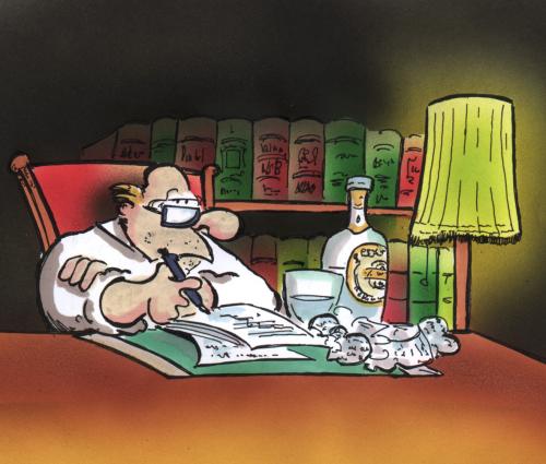 Cartoon: the writer (medium) by HSB-Cartoon tagged writer,poet,alcohol,schreiber,roman,texter,poet,alkohol,inspiration,drogen,einfluss,rausch,motivation,idee,kreativität,geschichte,literatur