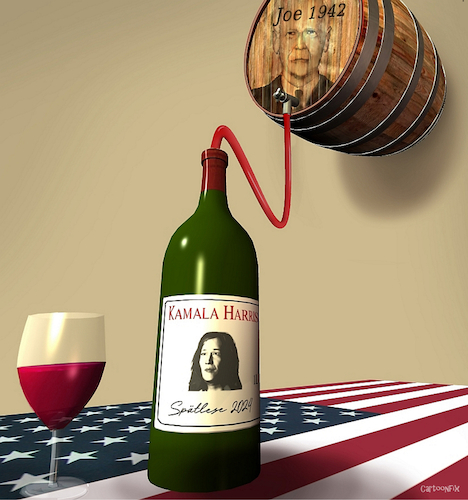 Cartoon: Alter Wein in neuen Schläuchen (medium) by Cartoonfix tagged kamala,harris,joe,bidens,rückzug,usa,wahl